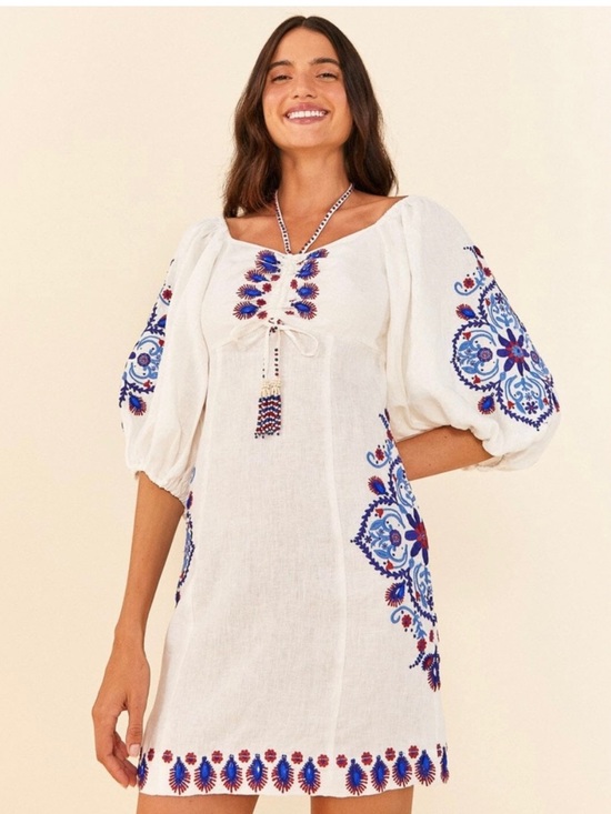 FARM Rio Dresses & Skirts - FARM Rio Off-White Navy Embroidery Mini Dress S